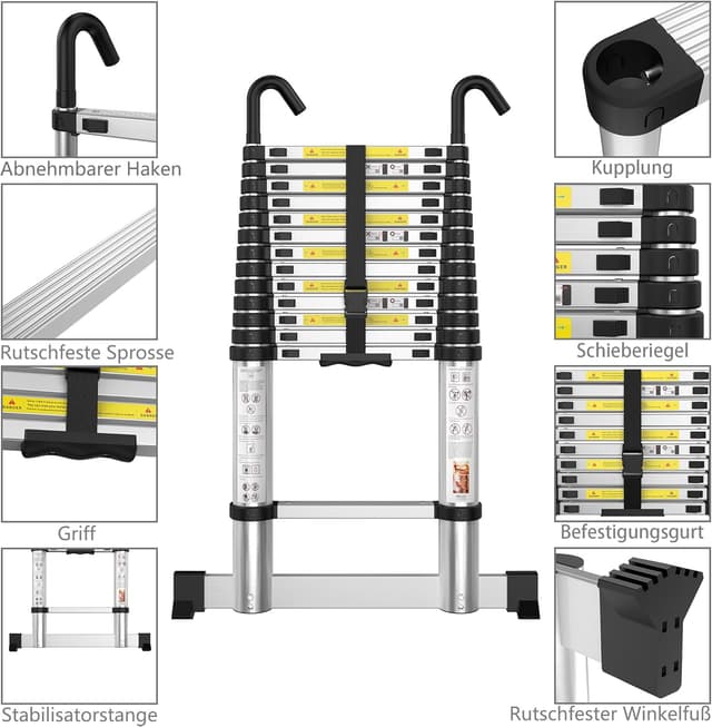 Thumbnail 1 de gymount Teleskopleiter 3,8 m â Mehrzweckleiter, 150 kg Belastung đȘ