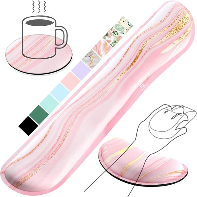Detalle de Gimars Upgrade Enlarge Silky Memory Foam Wrist Rest Set (Pink Gold) – Keyboard & Mouse Support, 3 Pieces