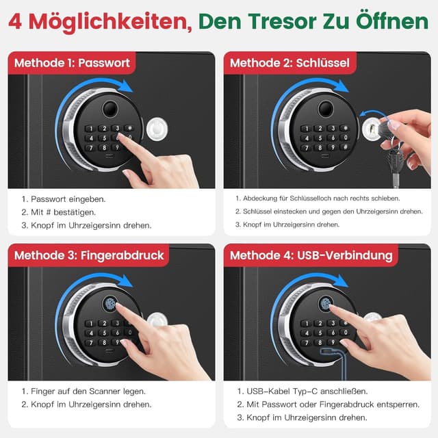 Thumbnail 6 de Tiskgg Fingerabdruck Tresor für Zuhause (22L) mit feuerfester Tasche, Regal und dualem Alarmmodus