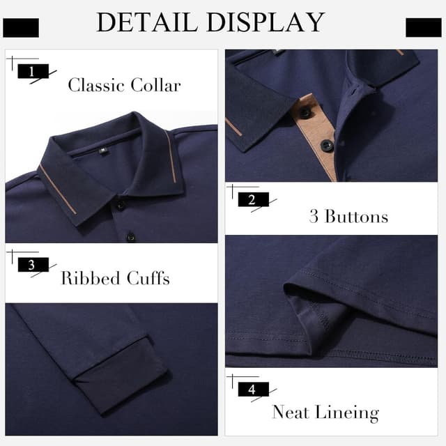 Detalle de Comilaka Uomo Polo casual a manica lunga in cotone con colletto a contrasto