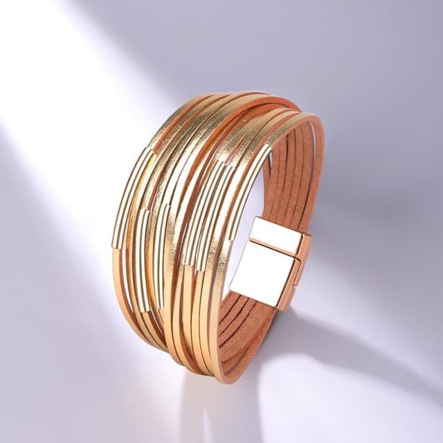 Detalle de VANSZA Wickelarmband im Boho-Stil mit mehrlagiger Lederoptik und Magnetverschluss (ca. 19 cm)