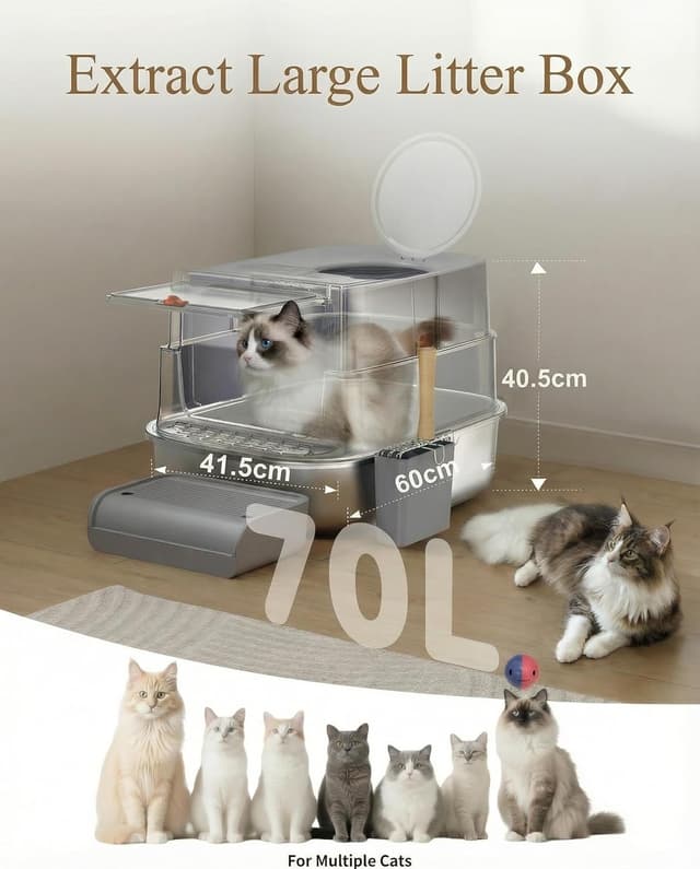 Detalle 2 de Stainless Steel Cat Litter Box with Lid