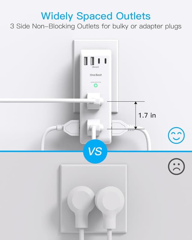 Detalle 2 de Surge Protector Outlet Extender with Rotating Plug — 6 AC Outlets + 4 USB (2 USB-C), 1800J surge protection