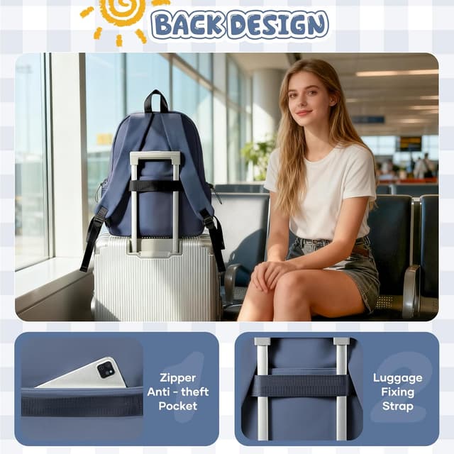 Detalle 2 de WEPLAN School Bag Backpack for Teenagers with 14-inch Laptop Compartment, Waterproof (Blue Purple)