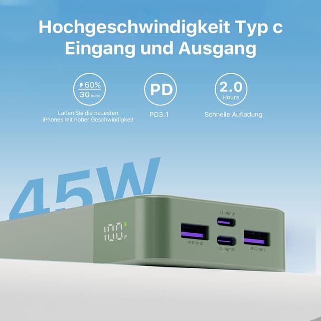 Detalle 2 de JUOVI J2621 Powerbank 20000 mAh 🔌