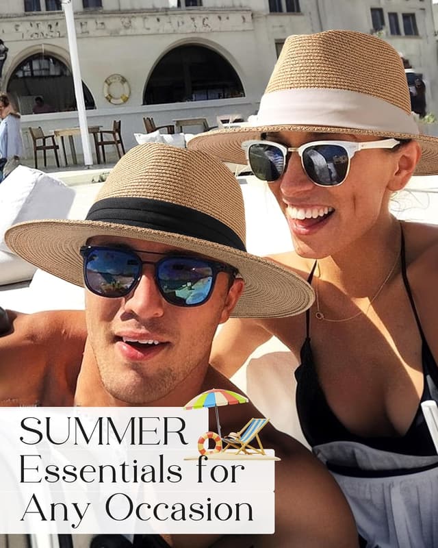 Detalle 2 de FURTALK Wide Brim Panama Hat Fedora Straw Sun Hat (UPF 80+)