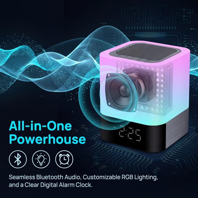 Detalle de Gallstep Night Lights Bluetooth Speaker with Alarm Clock, MP3 Playback & Touch Sensor Lamp