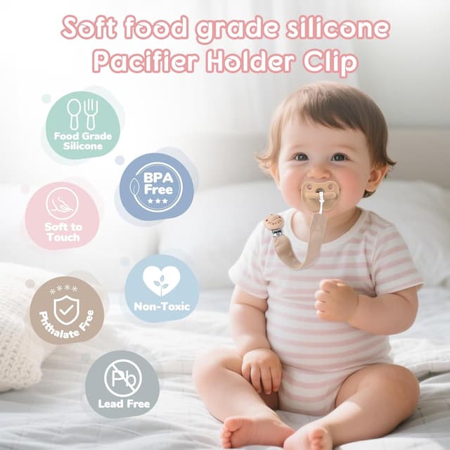 Detalle de TYRY.HU 4-Pack Handmade Fabric Dummy Clip & Pacifier Chain Holder (Unisex, Fits Most Pacifiers)