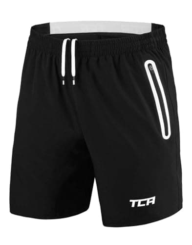 Detalle de TCA Shorts Deportivos Hombre con Bolsillos de Cremallera Elite Tech (Negro/Blanco) XL