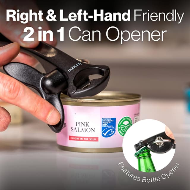 Detalle de Lantana can opener with smooth edge & bottle cap lifter (manual safety tin opener) - Black/Stainless Steel