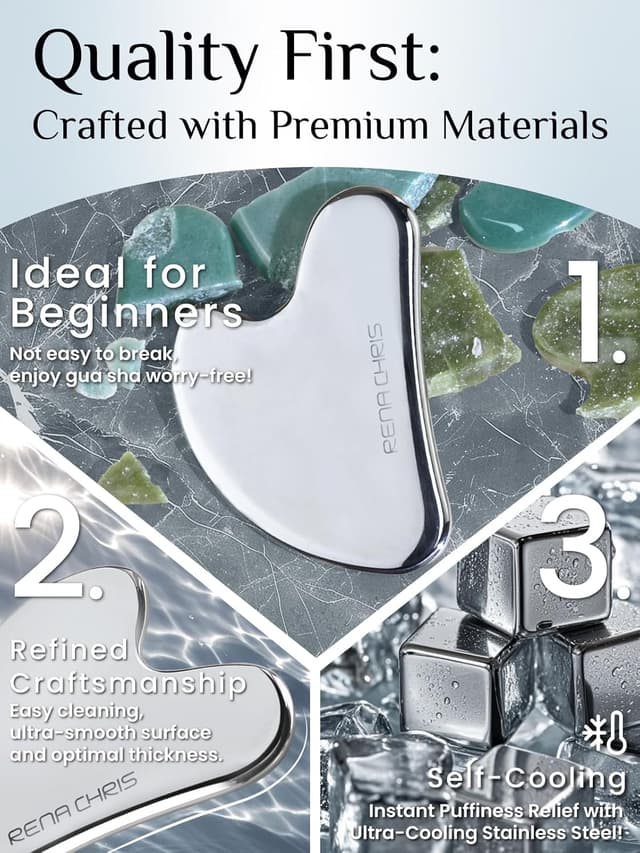 Thumbnail 2 de Rena Chris Edelstahl Gua Sha Stein – Gesichtsmassage