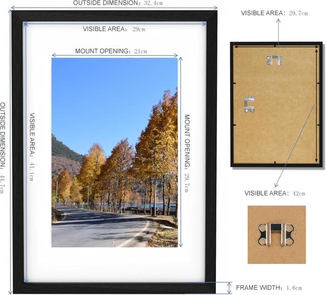 Detalle de Szyeequoo A3 Picture Frame 3 Sets with Clear Plexiglass – Matted to A4, Wall Hanging (Black)