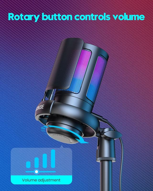 Detalle de Gaming USB Microphone for PC, PS4/PS5 & Laptop — Condenser Mic with Quick Mute, Pop Filter & RGB