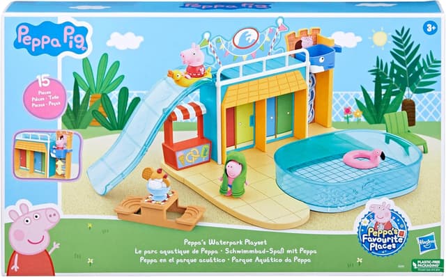 Detalle de Peppa Pig Schwimmbad-Spaß-Spielset mit 15 Teilen und 2 Figuren – Spielzeuge zum Nachspielen