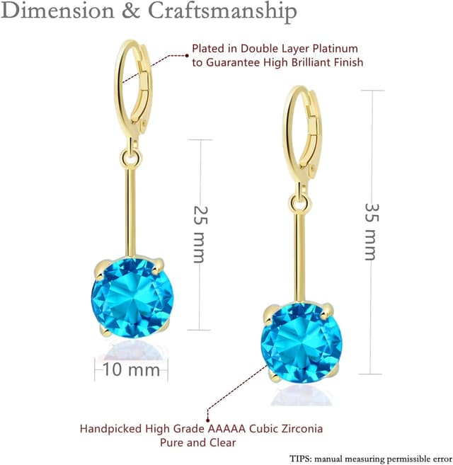 Thumbnail 4 de VONSSY Gemstone Drop Dangle Earrings 18k plated