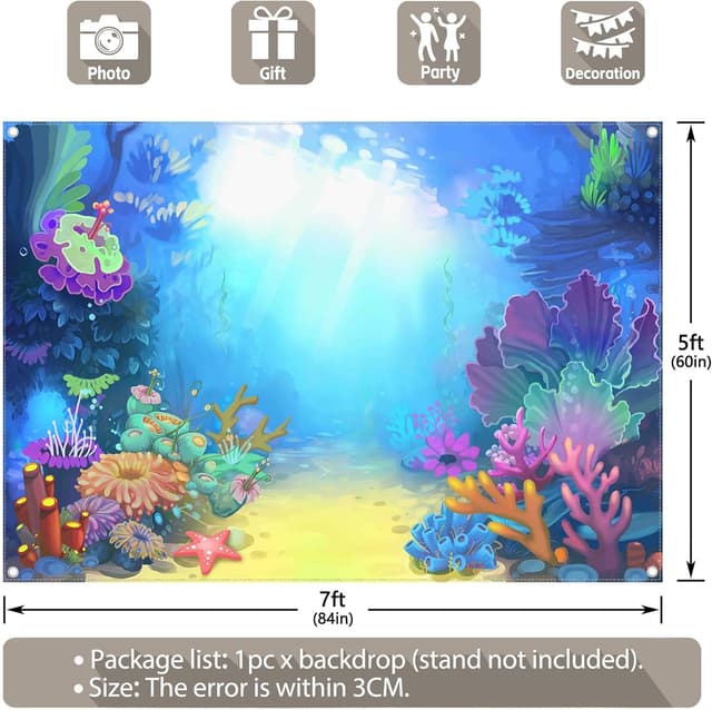 Detalle de Luminora 7x5ft Summer Under The Sea Cartoon Ocean Backdrop for Princess Girl Birthday & Photo Props