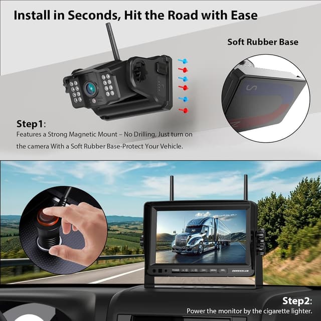 Detalle 2 de ZEROXCLUB Magnetische Rückfahrkamera kabellos (7 Zoll, 1080P, 9600 mAh) mit IP69K-Monitor