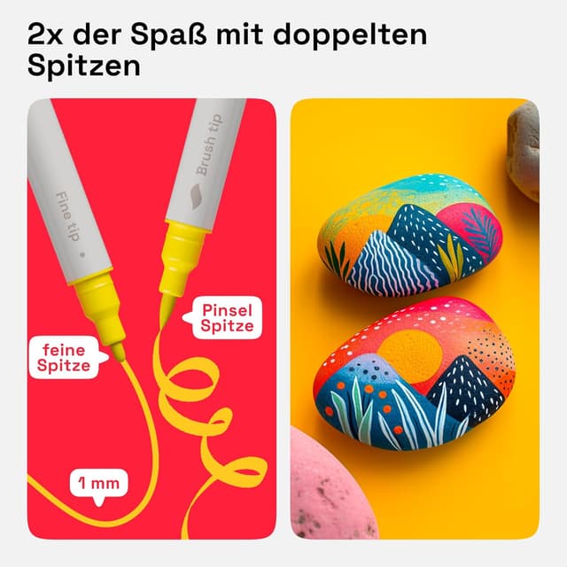 Detalle 2 de Artistro 12 Acrylstifte Dual Tip (Pinsel & Fein) – Acrylic Paint Pens für Kalligrafie, Scrapbooking & DIY