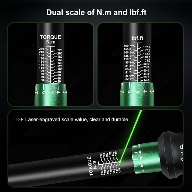 Detalle de Uharbour Torque Wrench 1/2" Set (20–230 Nm) with three impact sockets for lug nuts