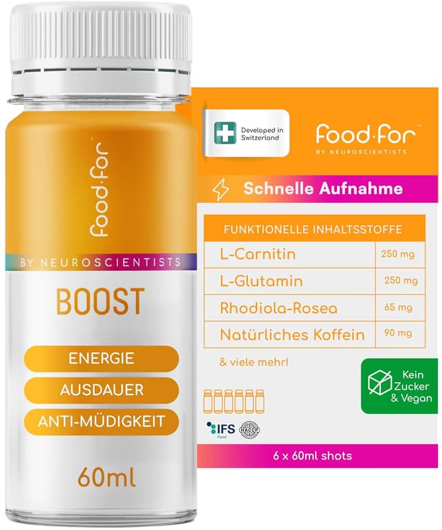 Detalle de FOODFOR ATP BOOSTer Shot (6er-Pack) – 60 ml – schnelle Energie & Anti-Stress-Unterstützung, zuckerfrei, vegan