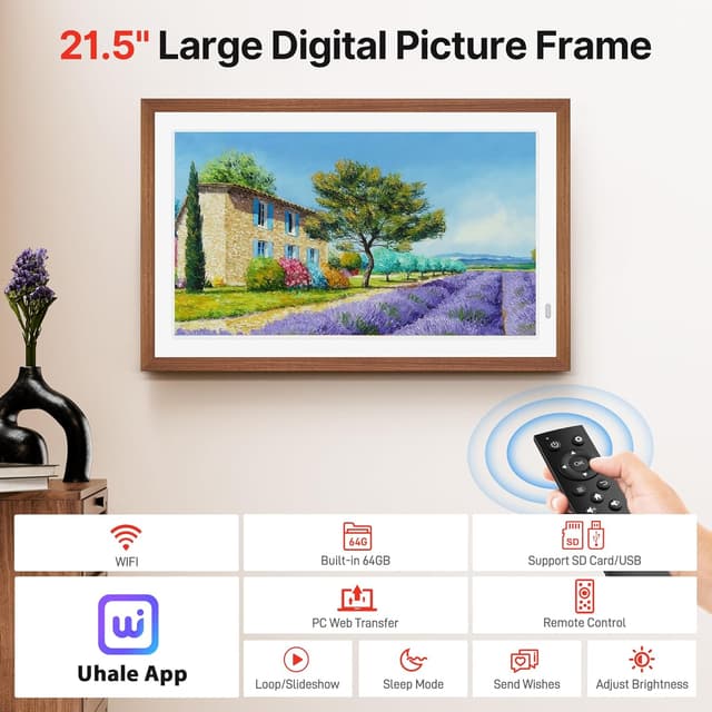 Detalle 1 de FANGOR 21.5" Large Digital Picture Frame with WiFi, 64GB Storage, Remote, Auto-Rotate