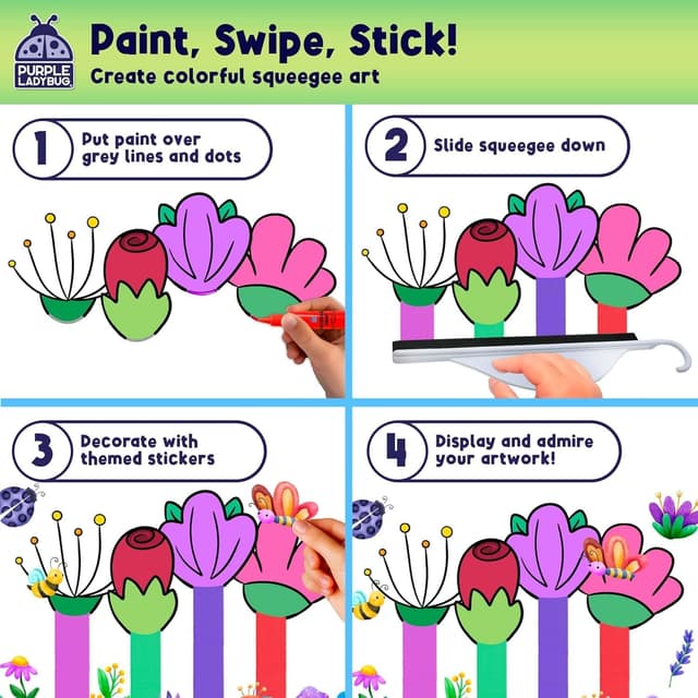 Detalle de Squeegee Art Kids Paint Kit Blooms & Bugs – nature-themed painting set with stickers