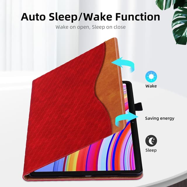 Detalle de Vkooer Hülle für Xiaomi Redmi Pad Pro 12,1 Zoll (2024) – PU-Ledertasche mit Folio-Cover, Stifthalter und Kartenfächern, Rot