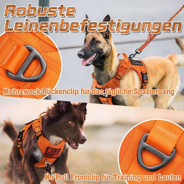 Detalle de rabbitgoo Hundegeschirr M (mittelgroße bis große Hunde) verstellbar, Anti-Zug, mit Metallschnallen und Tragegriff – Orange