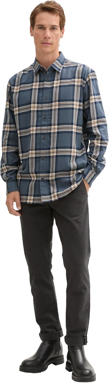 Detalle de TOM TAILOR Camicia Uomo a quadri in cotone, vestibilità regolare