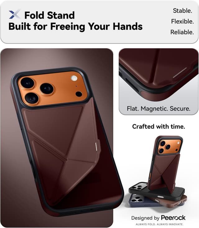 Detalle 2 de Peerock X Fold Stand Case for iPhone 17 Pro with MagSafe (Nano TechWoven, 16FT Drop Protection) — Ochre