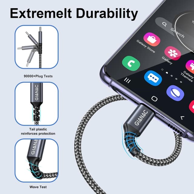 Detalle 2 de GIANAC USB‑C Kabel 5 m (3,1 A) – Schnellladekabel & Datenkabel für iPhone, Samsung, Huawei, Pixel & Xperia