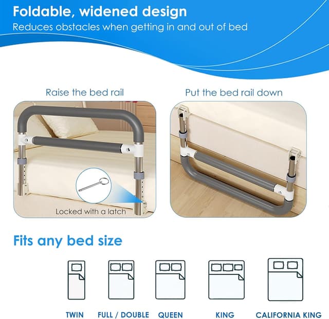 Detalle de NJUN Foldable Safety Bed Rails for Elderly Adults – portable bed rail guard with assist grab bar (double bed, both sides)