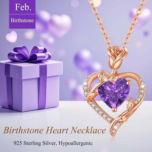 Detalle de Collier cœur rose en argent 925 MISUMOR avec pendentif, zirconia et pierre de naissance