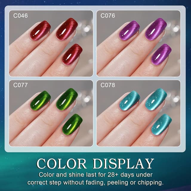 Detalle 2 de YSUVIN UV-Cat-Eye Nagellack (9D) mit Magnetstift – 4 Farben Rot/Lila/Grün/Blau, 8 ml