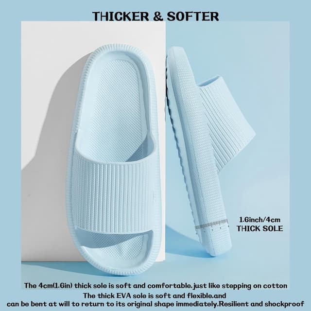 Detalle de QJJQ Badeschuhe „Cozislides“ – superweiche Badeschlappen mit Wolken-Design, blau (EU 40/41)