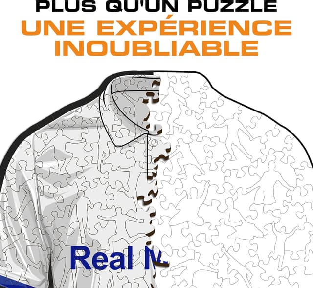 Detalle 2 de Iconic Puzzles Real Madrid Maillot – puzzle en bois sous licence officielle, 500 pièces, taille L