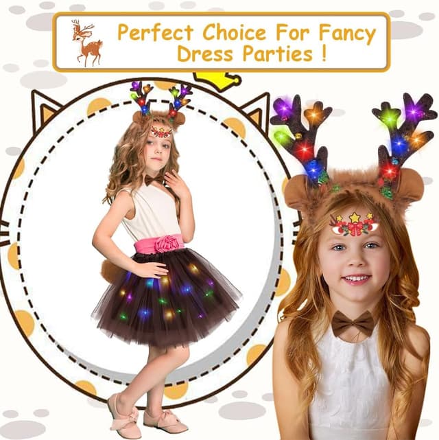Detalle de Set costume da renna per bambina AOOWU (5 pezzi) con LED