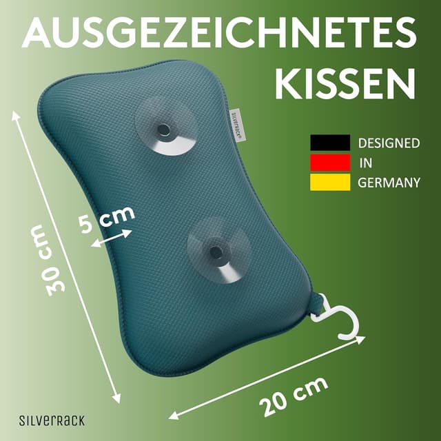 Detalle de SilverRack Premium Badewannenkissen Petrol – Nacken- & Whirlpool-Kopfstütze mit Saugnäpfen