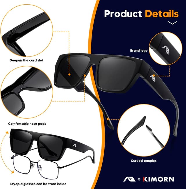 Detalle de Kimorn High Protection Fit Over UV400 Polarised Oversized Sunglasses (for glasses wearers)