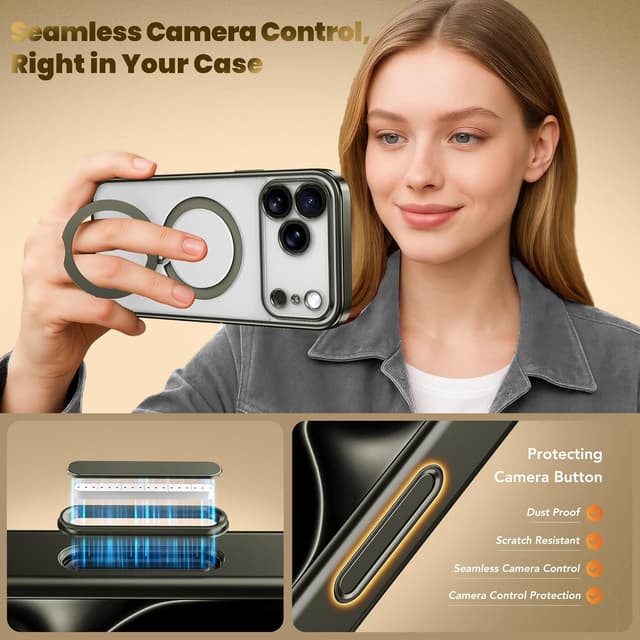 Detalle 2 de GolbinBox for iPhone 17 Pro Max Case with 360° Spin Magnetic Stand (MagSafe Compatible) — Titanium Gray/Clear