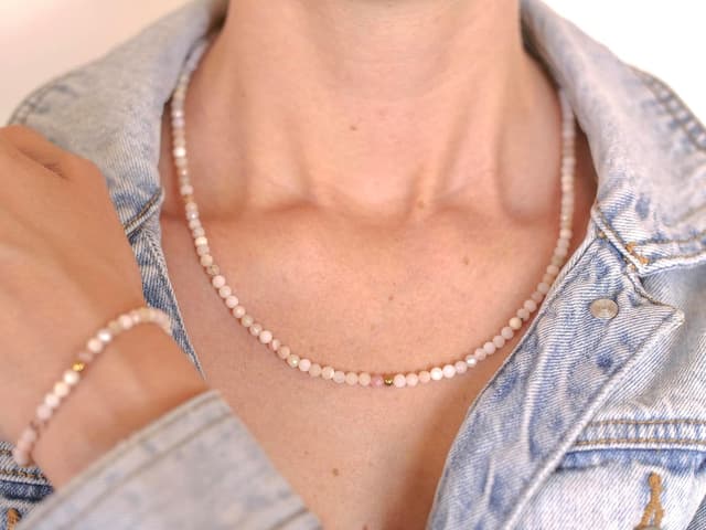 Detalle de BERGERLIN Naturstein Perlen Halskette mit Verschluss und 925 Sterling Silber- oder vergoldeter Perle