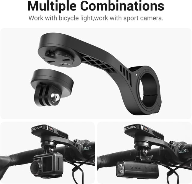 Detalle de CooSpo MT5S out-front bike computer and GoPro mount adapter for 25.4mm/31.8mm handlebars
