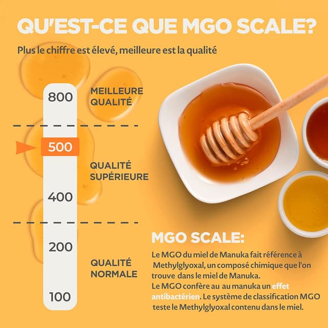 Detalle de NaturalePiù Miel de Manuka 500+ MGO (500 g) brut et bio de Nouvelle-Zélande