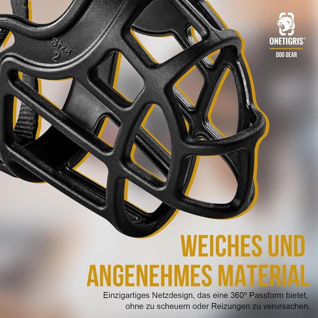 Detalle de OneTigris Maulkorb (XXL) – weicher Mesh-Maulkorb aus TPE mit verstellbarem Gurtband