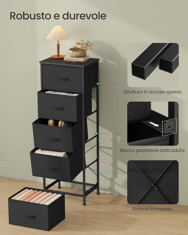 Detalle de SONGMICS BELLAH LGS315BH03 cassettiera moderna con 5 cassetti per camera, ingresso o cabina armadio