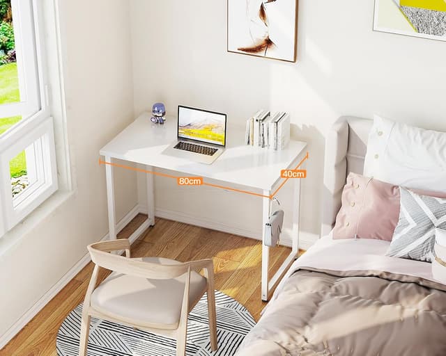 Detalle de ODK Scrivania Ufficio 80x40 cm Bianca, piccola scrivania da computer per ambienti domestici