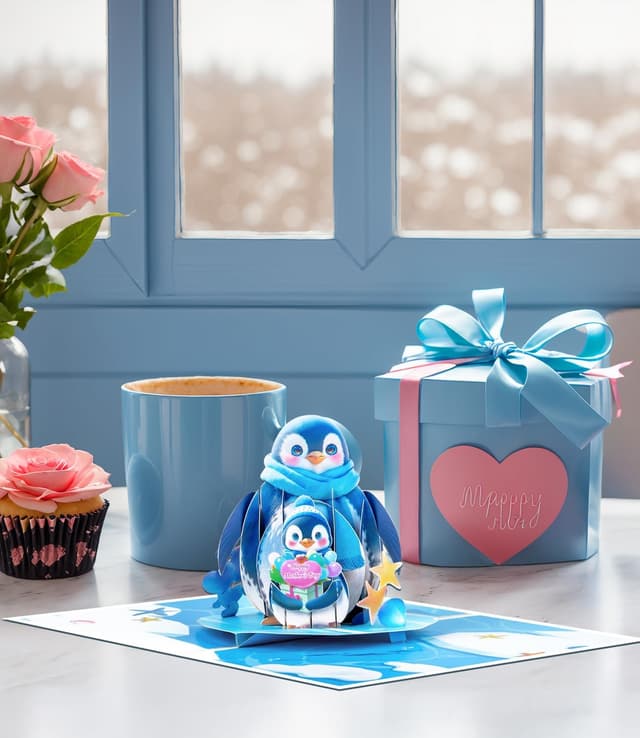 Thumbnail 4 de 3D Pop-Up Mother’s Day Card, Penguin Design