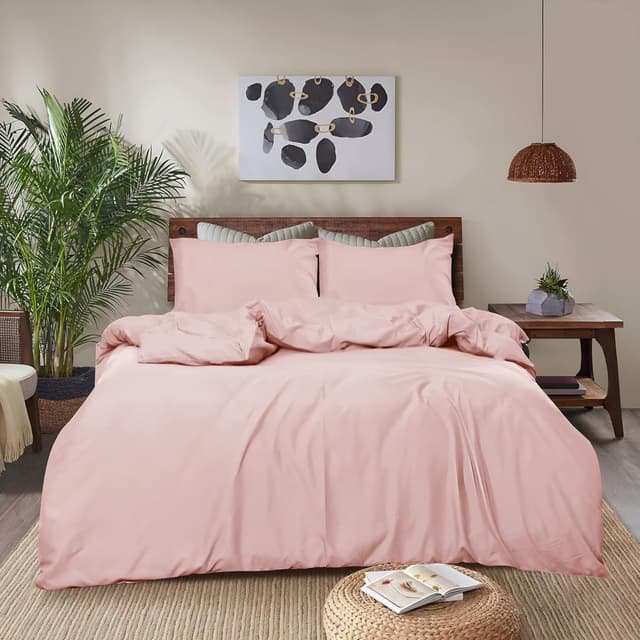 Detalle de REHAN & CO Single Duvet Cover Set in Blush (soft brushed microfiber) with pillowcases