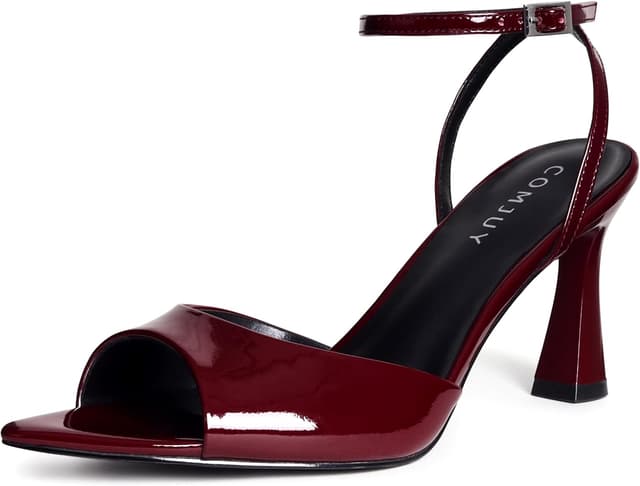 Detalle de COMJUY Women’s Kitten Heel Peep-Toe Strappy Sandals with Adjustable Ankle Strap