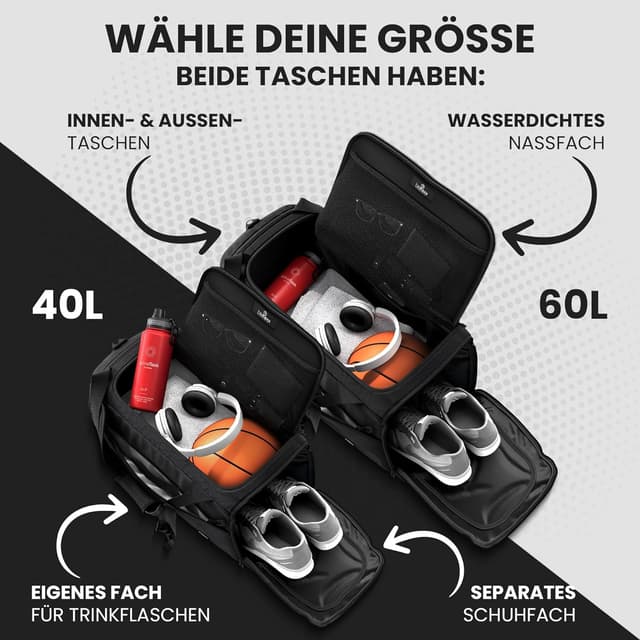 Detalle de Sporttasche 40/60L mit Rucksack‑Funktion